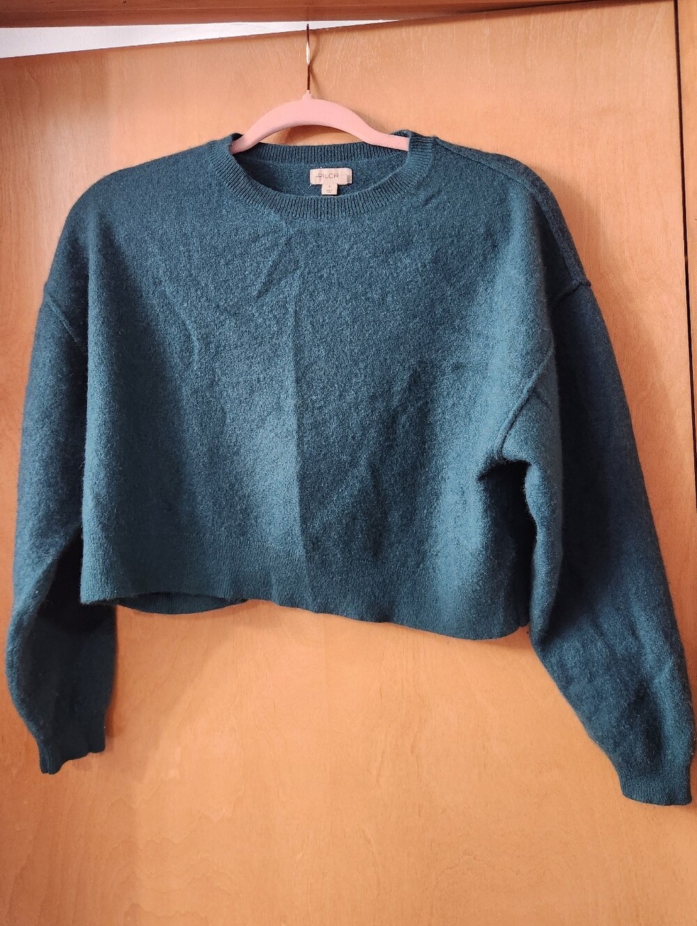 Pilcro 100% Cashmere Cropped Crewneck Sweater - Dark Teal Size Small